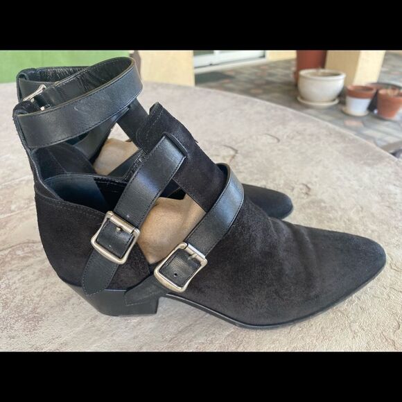Saint Laurent‎ Black Suede Booties Low Heel 36.5 - Picture 7 of 14
